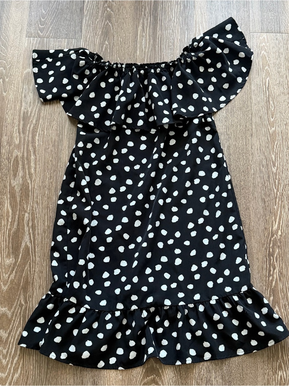 Merona Black and White Polka Dot Off-Shoulder Mini Dress